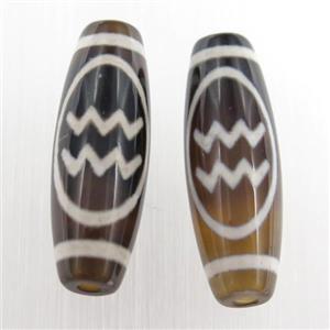 black tibetan style agate beads, oval, approx 10x30mm