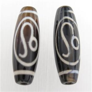 black tibetan style agate beads, oval, approx 10x30mm