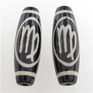 black tibetan style agate beads, oval, approx 10x30mm
