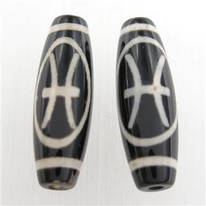 black tibetan style agate beads, oval, approx 10x30mm
