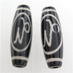 black tibetan style agate beads, oval, approx 10x30mm