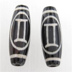 black tibetan style agate beads, oval, approx 10x30mm