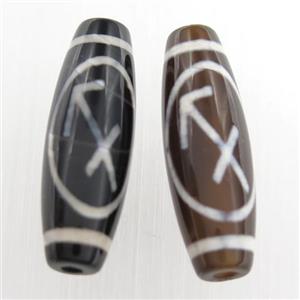 black tibetan style agate beads, oval, approx 10x30mm
