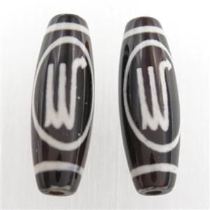 black tibetan style agate beads, oval, approx 10x30mm