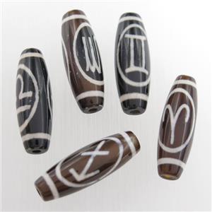 black tibetan style agate beads, oval, approx 10x30mm