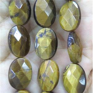 tiger eye stone bead, faceted oval, approx 10x14mm