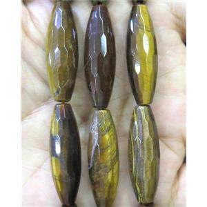 tiger eye stone bead, faceted rice, approx 10x40mm