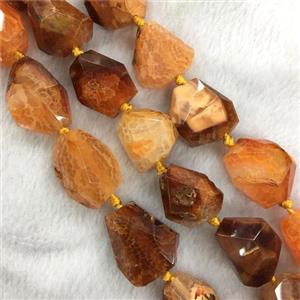orange agate bead, faceted freeform, approx 18-28mm