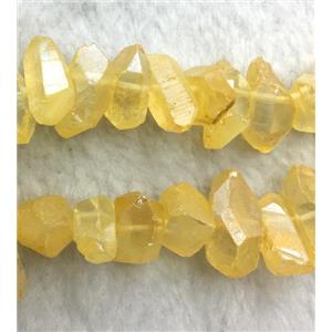 clear quartz bead, freeform, golden AB color plated, approx 12-18mm