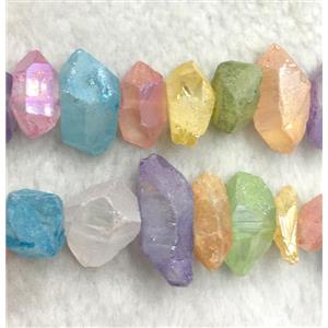 clear quartz bead, freeform, mix AB color plated, approx 12-18mm