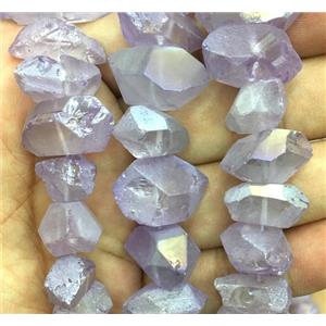 clear quartz beads, freeform, purple AB color plated, approx 12-18mm