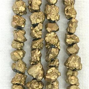 gold pyrite bead, chips, freeform, approx 6-8mm