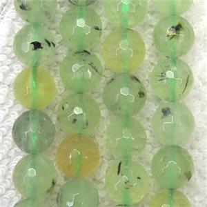 green Prehnite bead, faceted round, Grade AA, approx 10mm dia