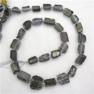 Crystal Quartz beads, freeform, grey electroplated, approx 8-16mm