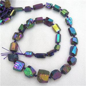 Crystal Quartz beads, freeform, rainbow electroplated, approx 8-16mm