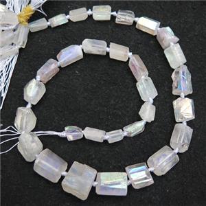 Crystal Quartz beads, freeform, white AB-color electroplated, approx 8-16mm