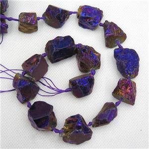 Crystal Quartz Nugget Beads, freeform, purple electroplated, approx 20-25mm