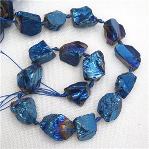 Crystal Quartz Nugget Beads, freeform, blue electroplated, approx 20-25mm