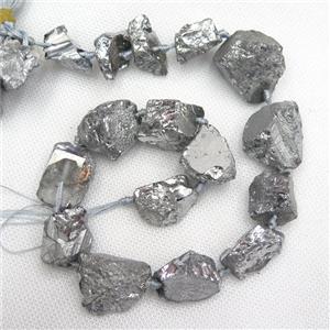 Crystal Quartz Nugget Beads, freeform, silver electroplated, approx 20-25mm