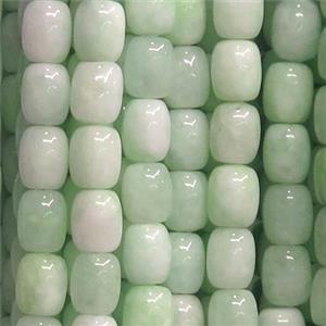 Jade barrel Beads, lt.green dye, approx 9x11mm