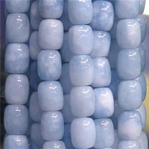 Jade barrel Beads, lt.blue dye, approx 9x11mm