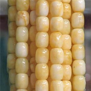 Jade barrel Beads, yellow dye, approx 9x11mm