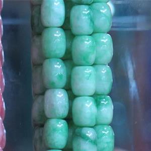 Jade barrel Beads, green dye, approx 9x11mm