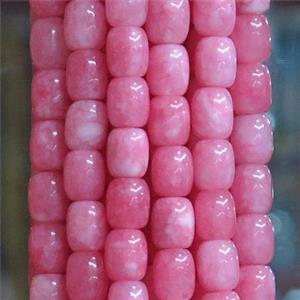 Jade barrel Beads, hotpink dye, approx 9x11mm