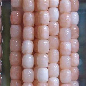 Jade barrel Beads, ltpink dye, approx 9x11mm