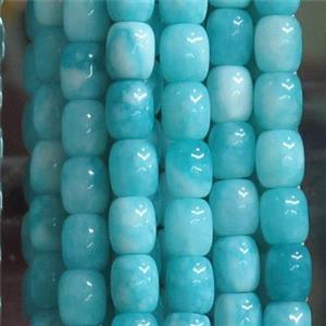 Jade barrel Beads, aqua dye, approx 9x11mm