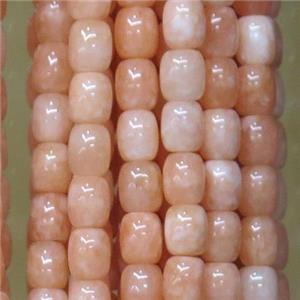 Jade barrel Beads, peach dye, approx 9x11mm