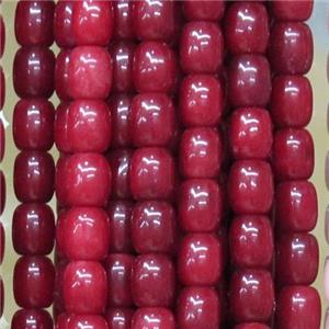Jade barrel Beads, red dye, approx 9x11mm