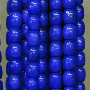 Jade barrel Beads, royal blue dye, approx 9x11mm