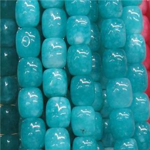 Jade barrel Beads, aqua dye, approx 9x11mm