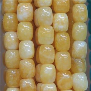 Jade barrel Beads, yellow dye, approx 9x11mm
