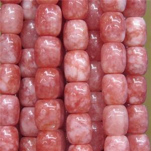 Jade barrel Beads, red dye, approx 9x11mm