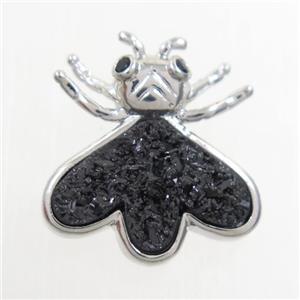 black Druzy quartz honey pendant, platinum plated, approx 15-17mm