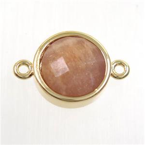 peach MoonStone circle connector, gold plated, approx 12mm dia