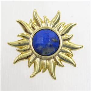 blue Lapis Lazuli sunflower pendant, gold plated, approx 9mm, 24mm dia