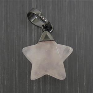 Rose Quartz star pendant, black plated, approx 12mm dia
