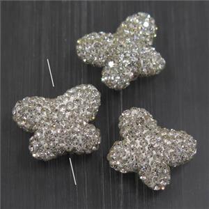resin butterfly beads paved rhinestone, white, approx 15-18mm