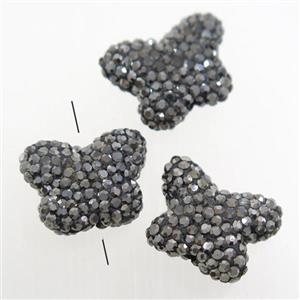 resin butterfly beads paved rhinestone, black, approx 15-18mm