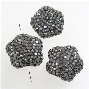 resin star beads paved rhinestone, approx 18mm dia