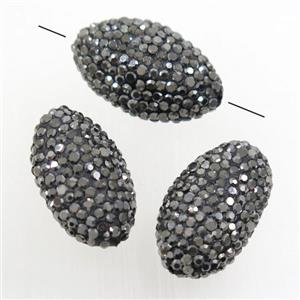Resin oval beads pave rhinestone, approx 15-25mm