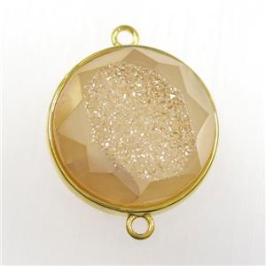 champagne druzy agate connector, circle, gold plated, approx 20mm