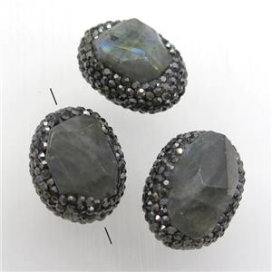 labradorite bead paved rhinestone, faceted, approx 15-22mm