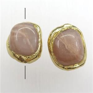 peach sunstone beads, 24K gold plated, approx 15-20mm