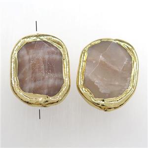 peach sunstone beads, 24K gold plated, approx 15-22mm