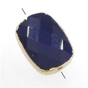 deep blue glass crystal bead, rectangle, gold plated, approx 10-14mm