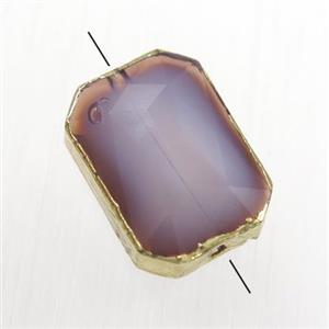 purple glass crystal bead, rectangle, gold plated, approx 10-14mm